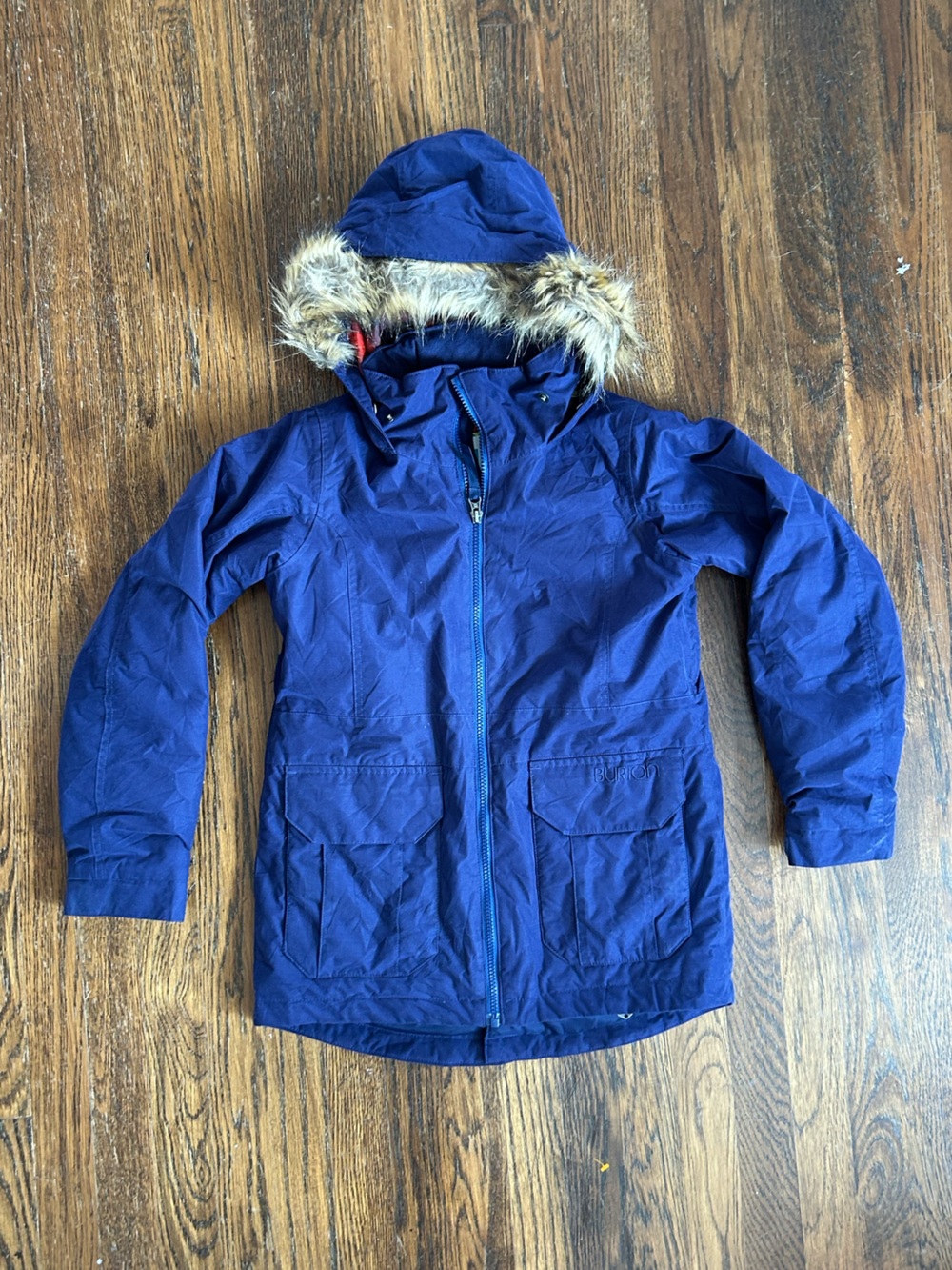 Burton Girls Aubrey Parka Blue Faux Fur Hood Size M 10/12